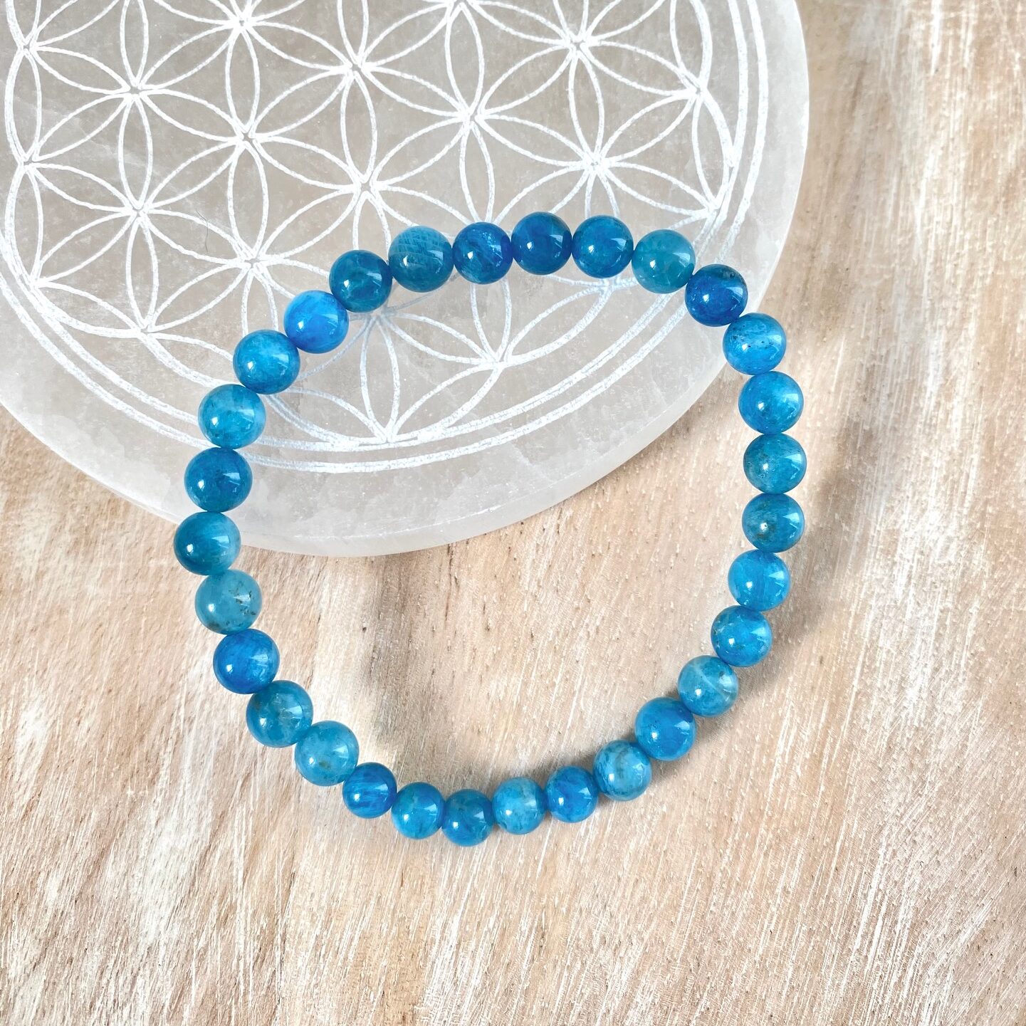 Bracelet Apatite Bleu — Pierre Naturelle, Acier Inox, Sans Fermoir, Neuf Avec étiquettes