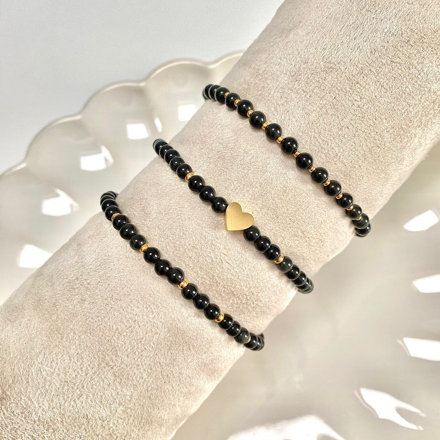 Bracelet En Perles D'obsidienne Noire 6mm - Marque OxcmoBijoux - Neuf Avec étiquettes - Longueur Ajustable
